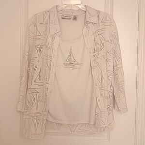 Alfred Dunner Petite Sailboat button up blouse with detached tank top